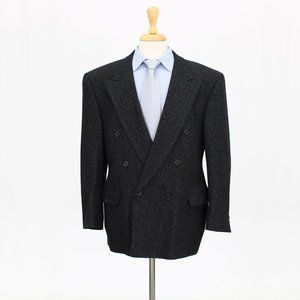 Vintage 1990s 42S Black Solid Double Breasted Sport Coat Blazer Jacket B…